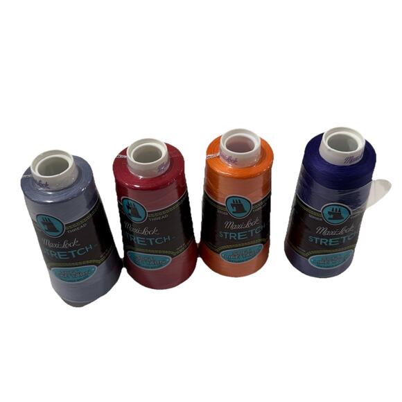 Set of 4 New Maxi Lock STRETCH THREAD Nylon Serger Overlock Poppy Red Purple T36 - Picture 2 of 3